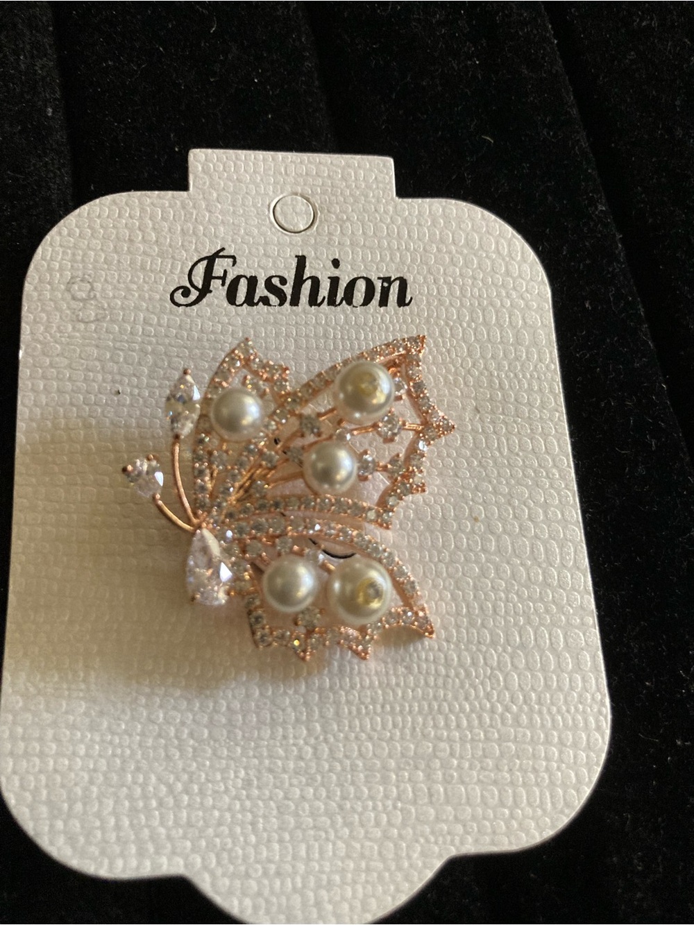 Rose Gold Butterfly Brooch with Pearls